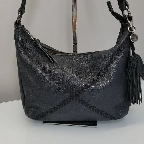 The Sak Kyetra Hobo Bag Black Leather Embroidery Harness Boho Western Biker Goth - Picture 3 of 10